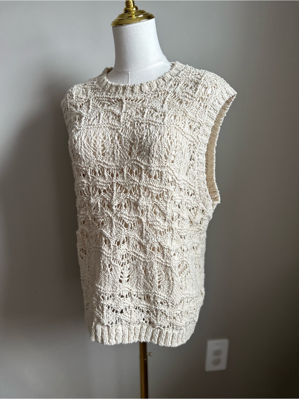 Cotton Cream Crochet Sleeveless Sweater Vest tank summer boho natural earthy - Picture 2 of 12